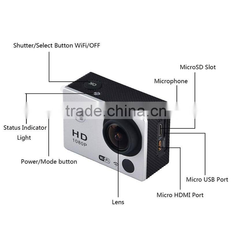 170 Wide Angle H.264 12.0mp 1080p Hd 30m Waterproof Outdoor Helmet Sport Dv Digital Video Camera Recorder with IR Remote Control