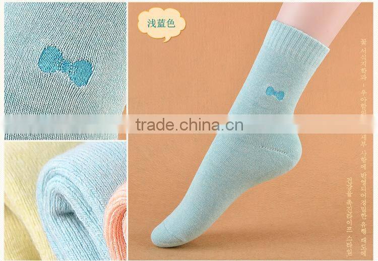 Embroidery bow socks warm thick Terry cotton thick line knitting socks china socks factory