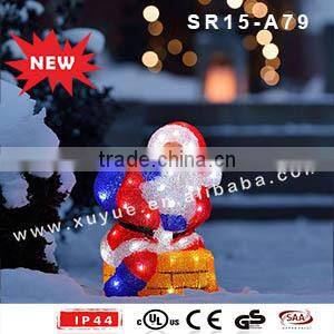 Wholesale outdoor Acrylic santa clause sitting on chimney christmas decoration with LED light
