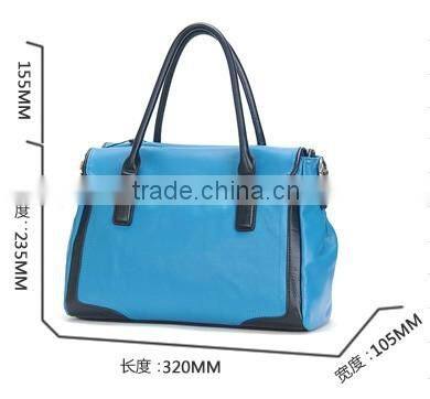Navy genuine leather lady fashion bag online shop China fashion tote bag