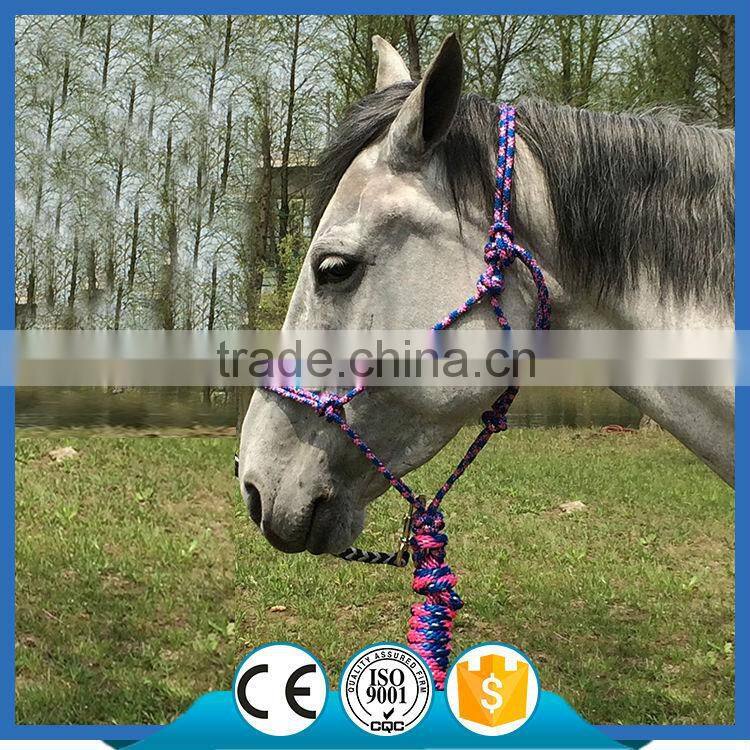 knotted glitter braid poly rope halter adjustable horse rope headcollar with lead rope with leather