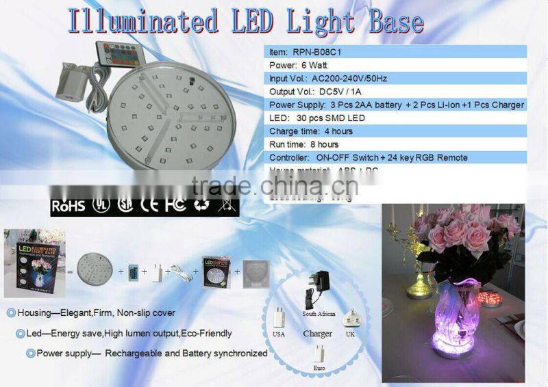 Rechargeable Multi-Color Changing Round Bottle Glorifier LED Light Base