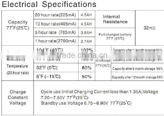 VRLA valve regulated battery 6v4.5ah SLA lead acid battery for signal light
