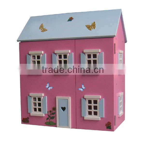 3-storied pink wooden handmade doll house