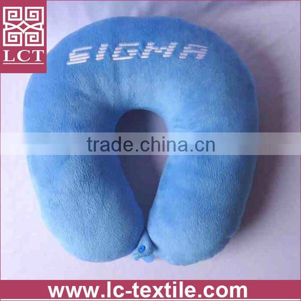 wholesale supersoft plush fabric blue color neck rest bone shaped cushion with your own brand embroidery for promotion(LCTP0184)