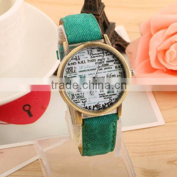 Cheap Price Retro Denim Canvas Design Fashion Newspaper Watch