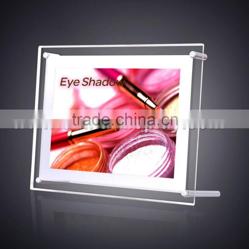Slim-line illuminated desktop sign holder led picture frame