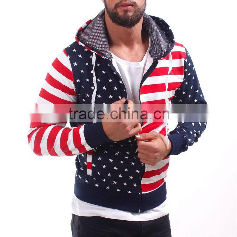USA American Flag Star Printed Hoodie Jacket Sweater Sweatshirt Full Zipper