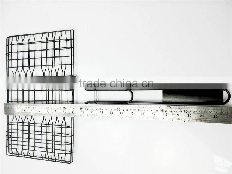 Hot sale Non-stick square wooden handle BBQ Grill Tools BBQ Grill basket