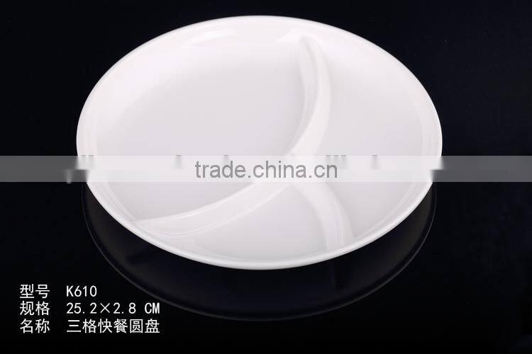 high quality cutomized unbreakable 100% melamine plastic tray with 3 compartments