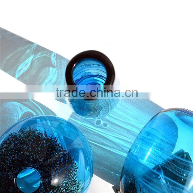 Mouth Blowing Sea Blue Color A Set Of Art Mediterranean Style Glass Vase For Centerpieces Wedding