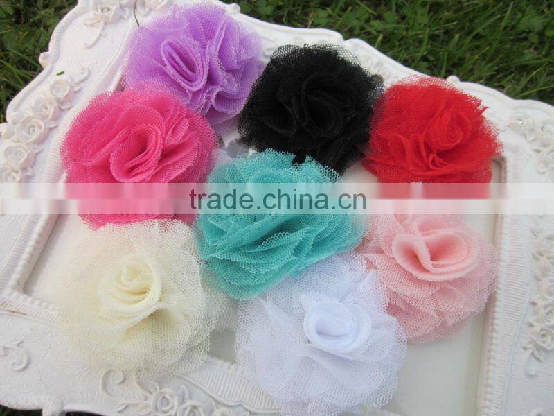 5.5cm Mesh Flowers Chiffon Shabby Flowers Silk Lace Hair Flowers IN STOCK
