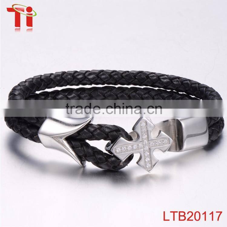 leather bracelet cross stainless steel wholesale sideways cross bracelet cross bracelet