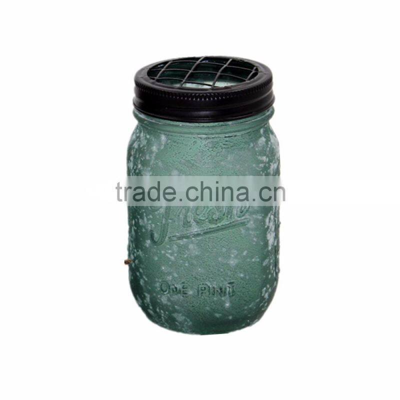 frosted glass vase with mesh lid