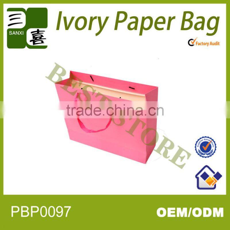 Hot -sale + elegant pink paper gift bag/gift packaging bag with ribbon handles