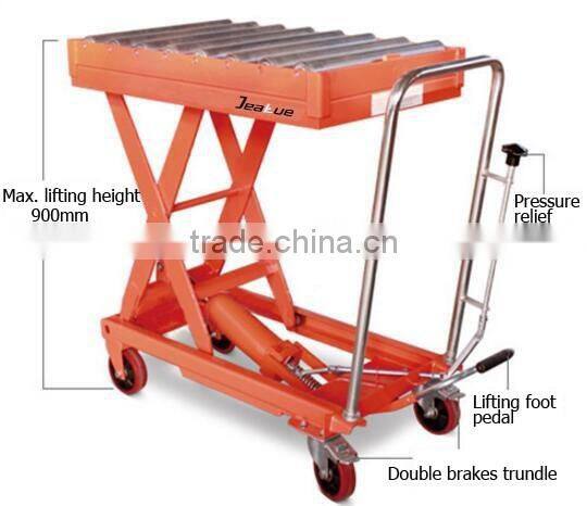 Portable 300/500kg Pedal Hand Lift Table With Roller