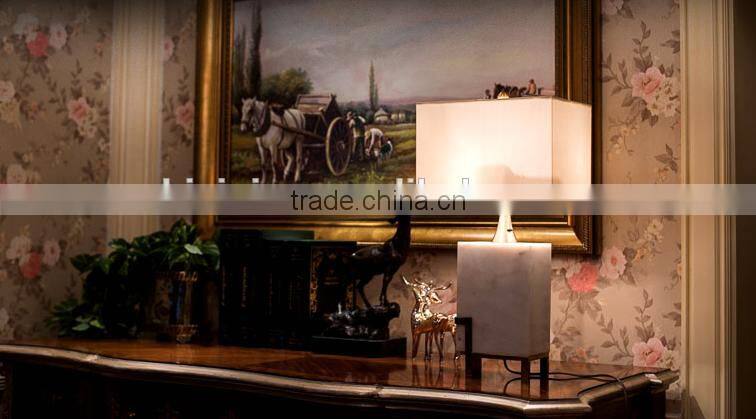 New design retangular shape jade body metal bottom fabric lampshade bedoom table lamp