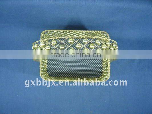 Rectangle gold wire decorative with pearl storage basket