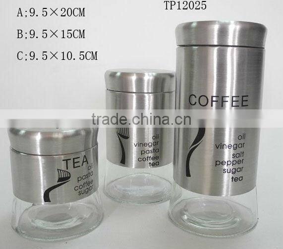 stainless steel coated cylinder glass jar with lid