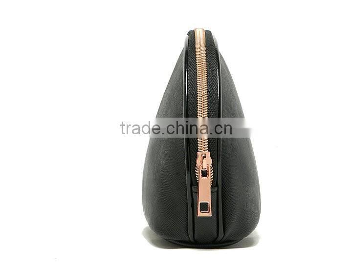 pure colour woman simple black cosmetic bag Pu leather Shell package
