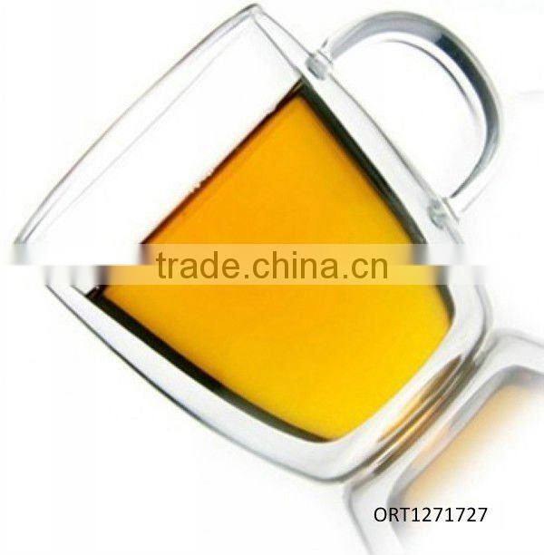 High quality double wall glass coffee cup with handle