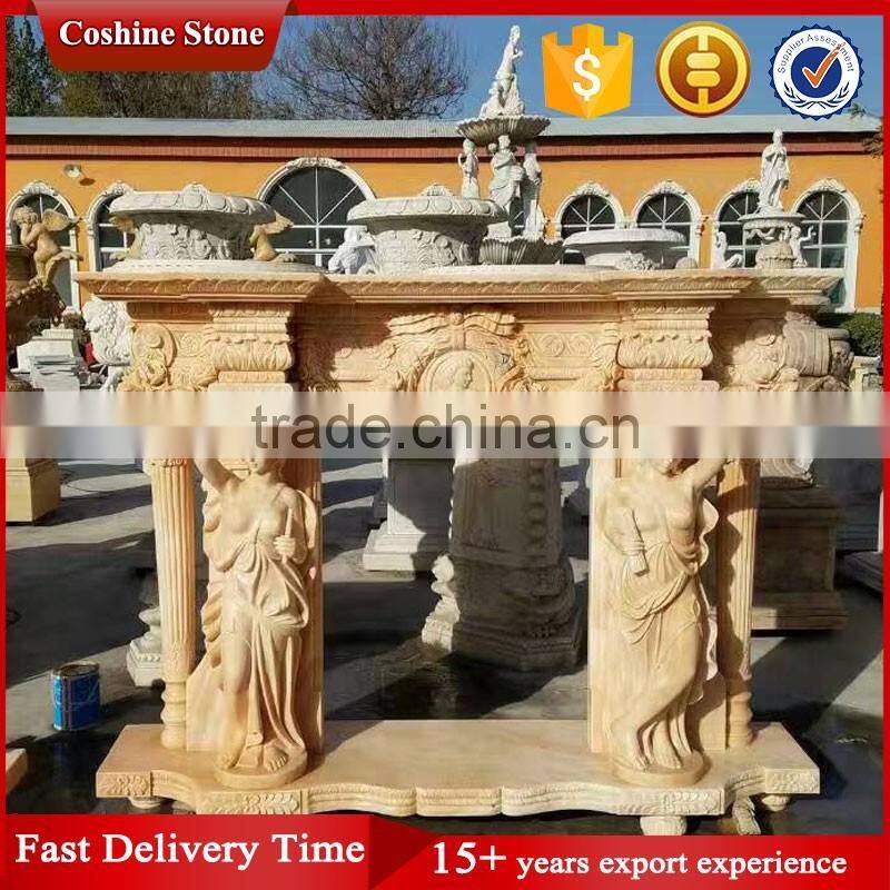 Stone Carved Marble Fireplace, Yellow Marble Fireplace Surround