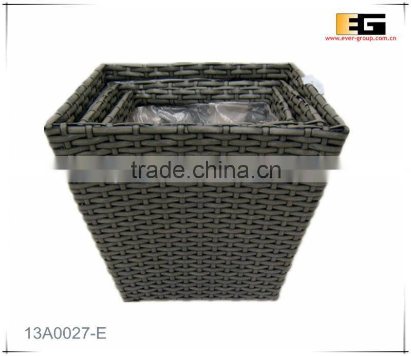 PE rattan square with liner flower planter