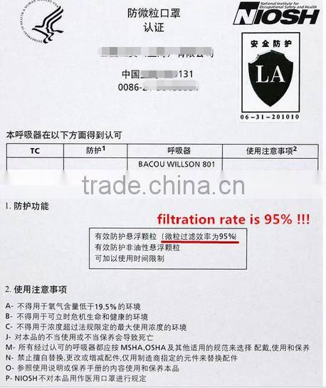 Honeywell Bacou 801 NIOSH certificate Respirator, N95 dust mask