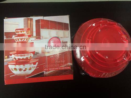 2014 hot 5pcs set cooking bowl/heat resistant glass bowl