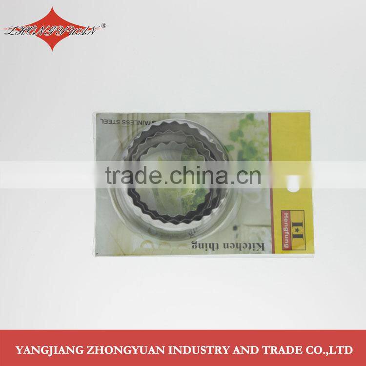 Hot selling 3pcs set of stainless steel crinkled round shape cookie cutter