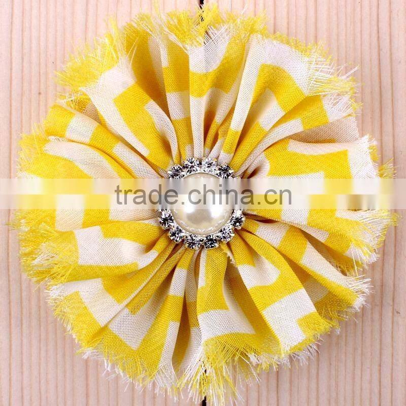 handmade fraying chiffon flower with pearl beads center for kids hair accessories for baby girl