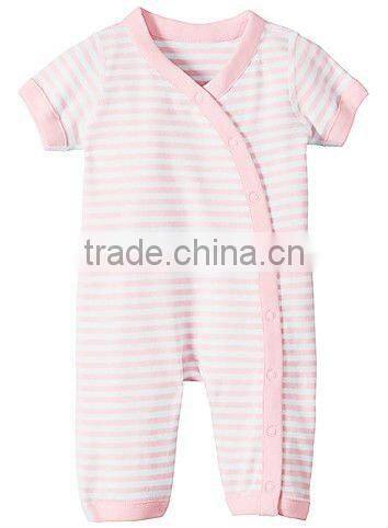 White pink stripe Baby Sleeper Pajamas In Organic Cotton