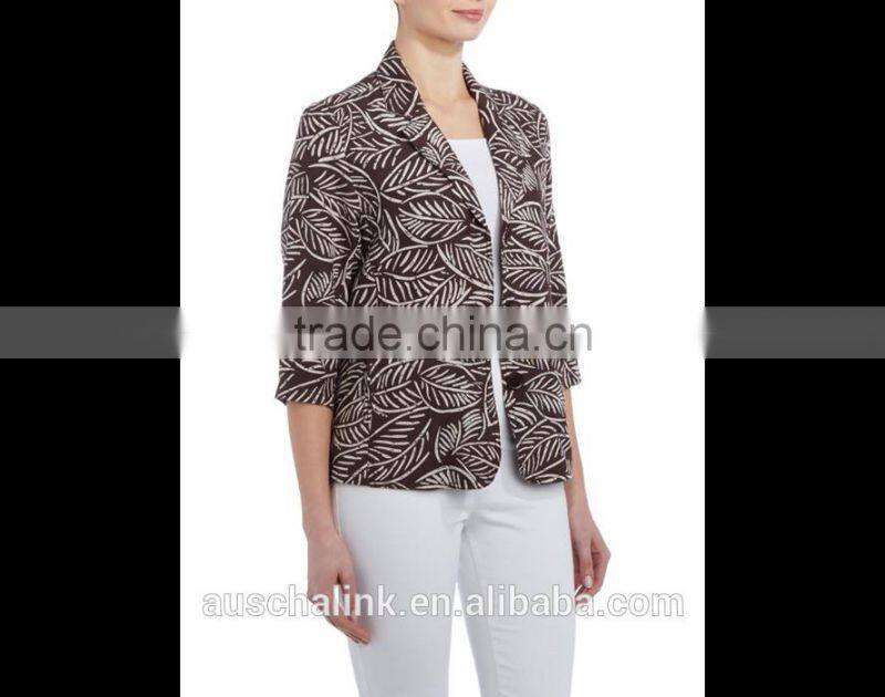 outdoor fashion custom lady all over leaf print jacket wholesale