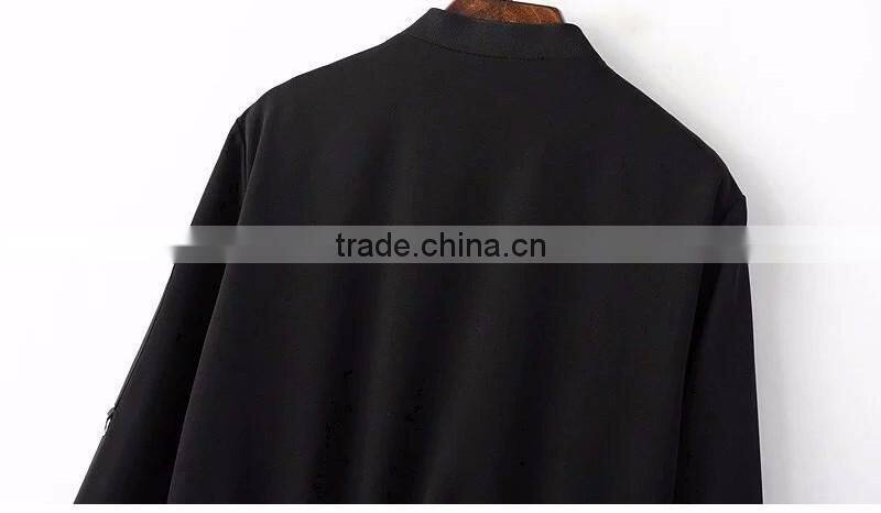 American Apparel Bomber Jacket Two Side Pockets Short Thin Side Zipper Sleeve Coat V-Neck Outerwear