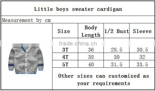Pure cotton Childrenwear gray color flat knitting strip neck unique design sweater cardigan boy