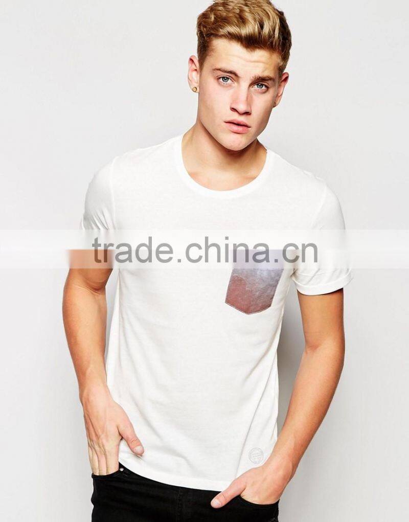 custom men short sleeve cotton t shirt with printed pocket Wholesale