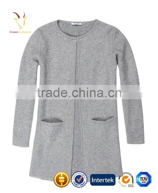 Open Front Winter Women Cashmere Cardigan Coat with Pockets