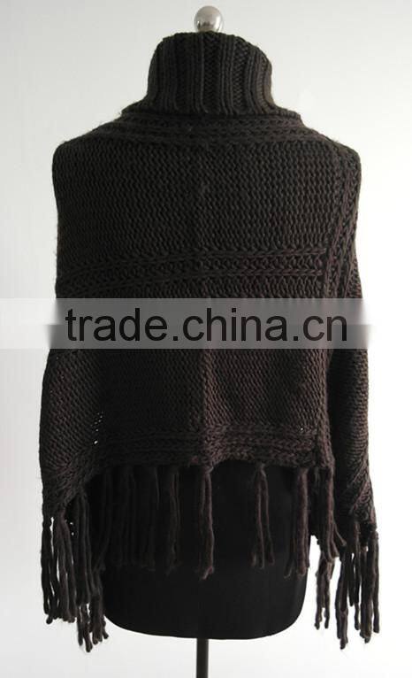 2014 Fashion ladies turtle neck knitted poncho pullover sweater