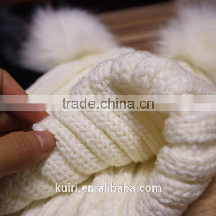 High quality cashmere knitted hat with double fur poms KR-H010