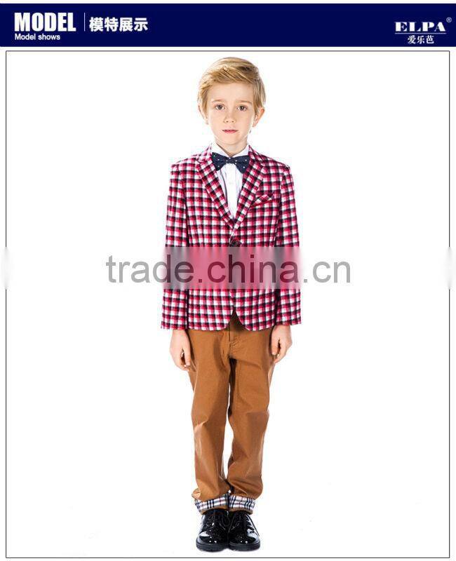 ELPA kids jacket 2015 style casual blazer plaid boys blazer with Elbow Patches