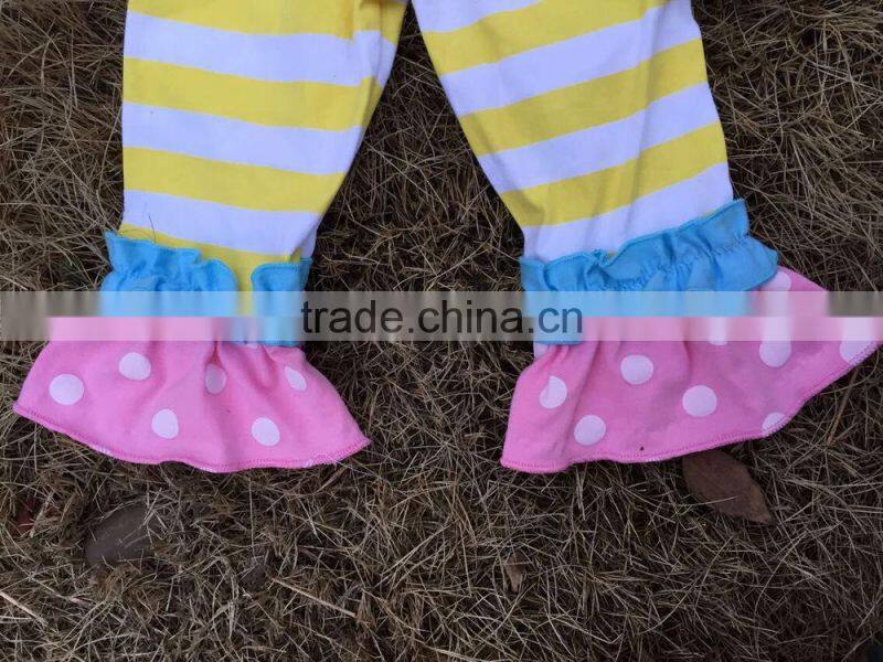 2015 new baby girl blue & yellow easter stripe pant set outfits with matching necklace and headband