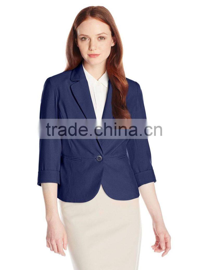 Women's Petite One Button Linen lapel Look Jacket/Blazer
