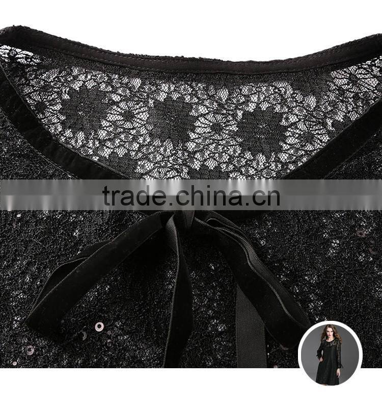 customize fashion black lace hollowed-out two-piece middle long dress