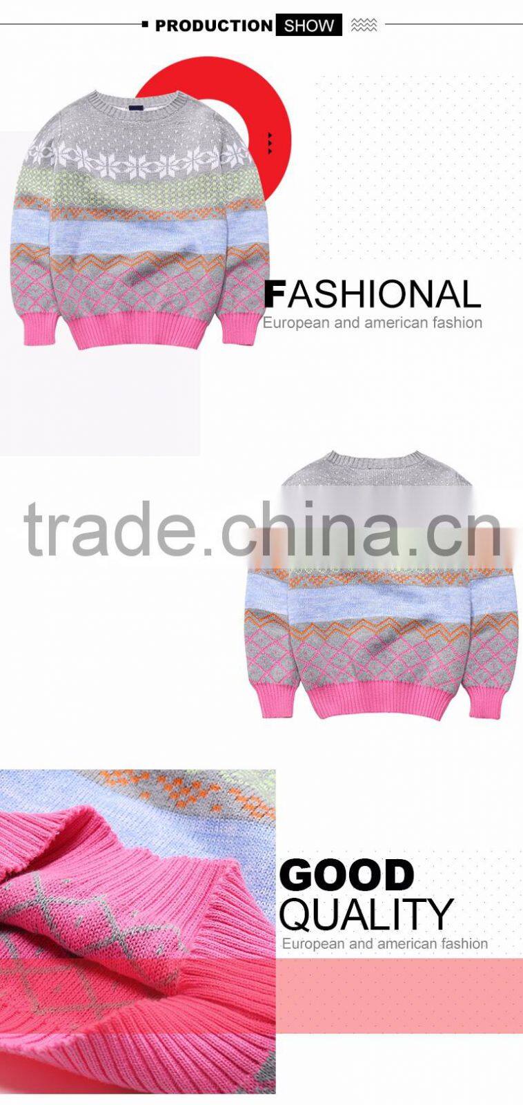 comfortable funny christmas pattern warm new design knitted kids pullover sweater for girls