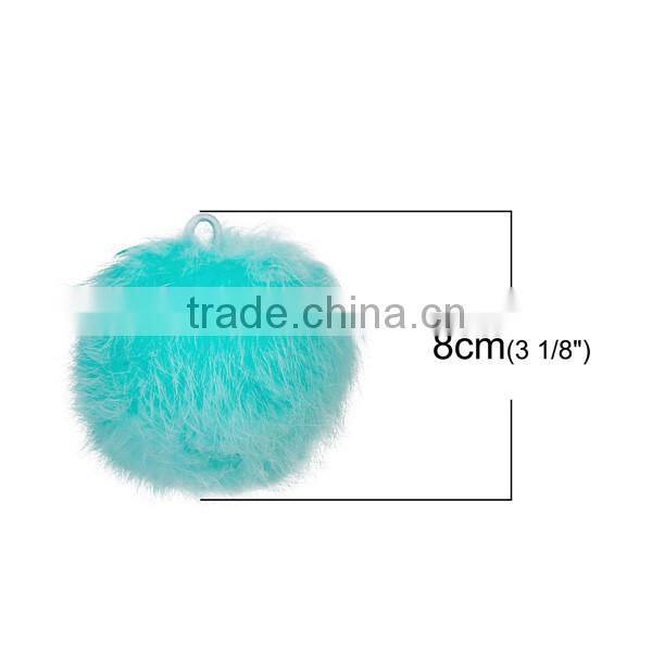Angora Pom Pom Balls DIY Craft Decoration Mint Green With Ring 80mm Dia.
