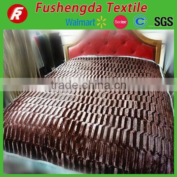 100% polyester pv plush with sherpa for blanket printing bamboo strip brushed design