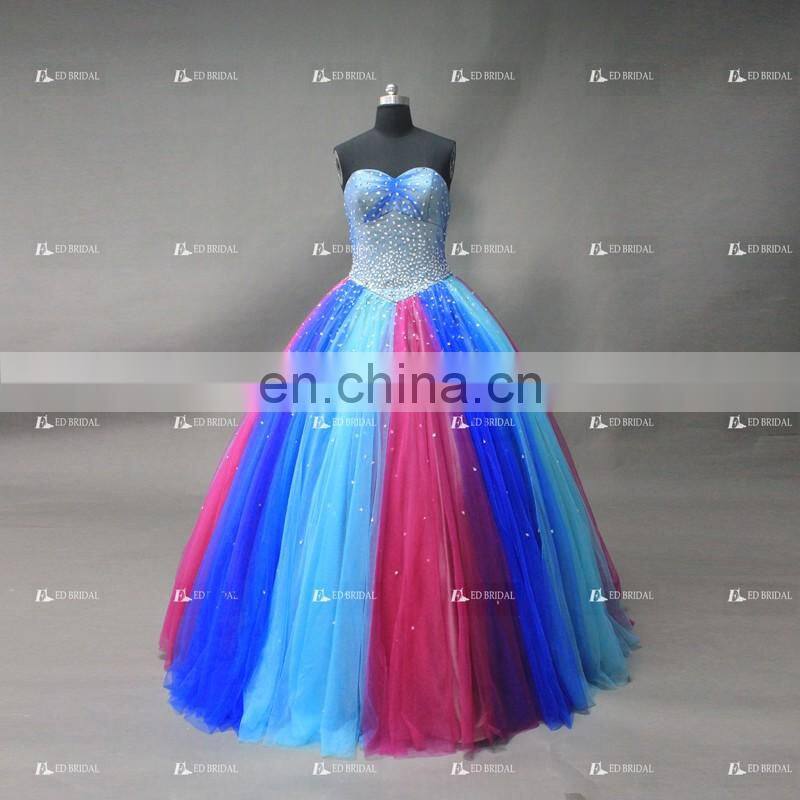 AUW2001 Real Photo Custom Made Sweetheart Beading Colorful Tulle Tube Long Prom Dress