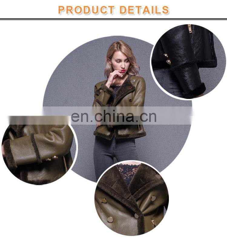 2017 Best New Design Lady Overcoat Women Lamb Leather Jacket