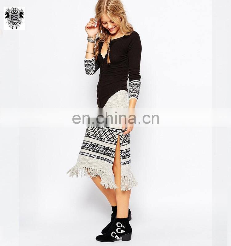 2016 Latest long skirt design oem jersey maxi tie dye grey knitted skirt