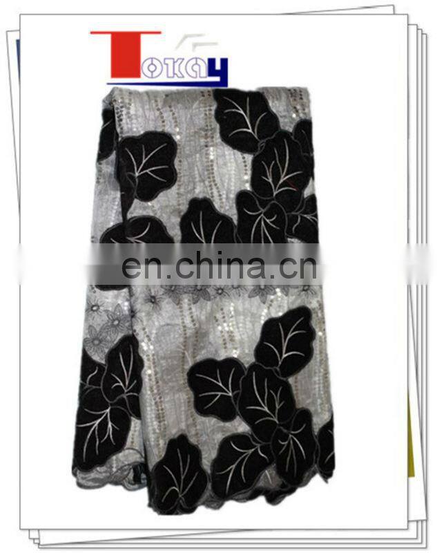 wholesales organza lace fabric with velvet